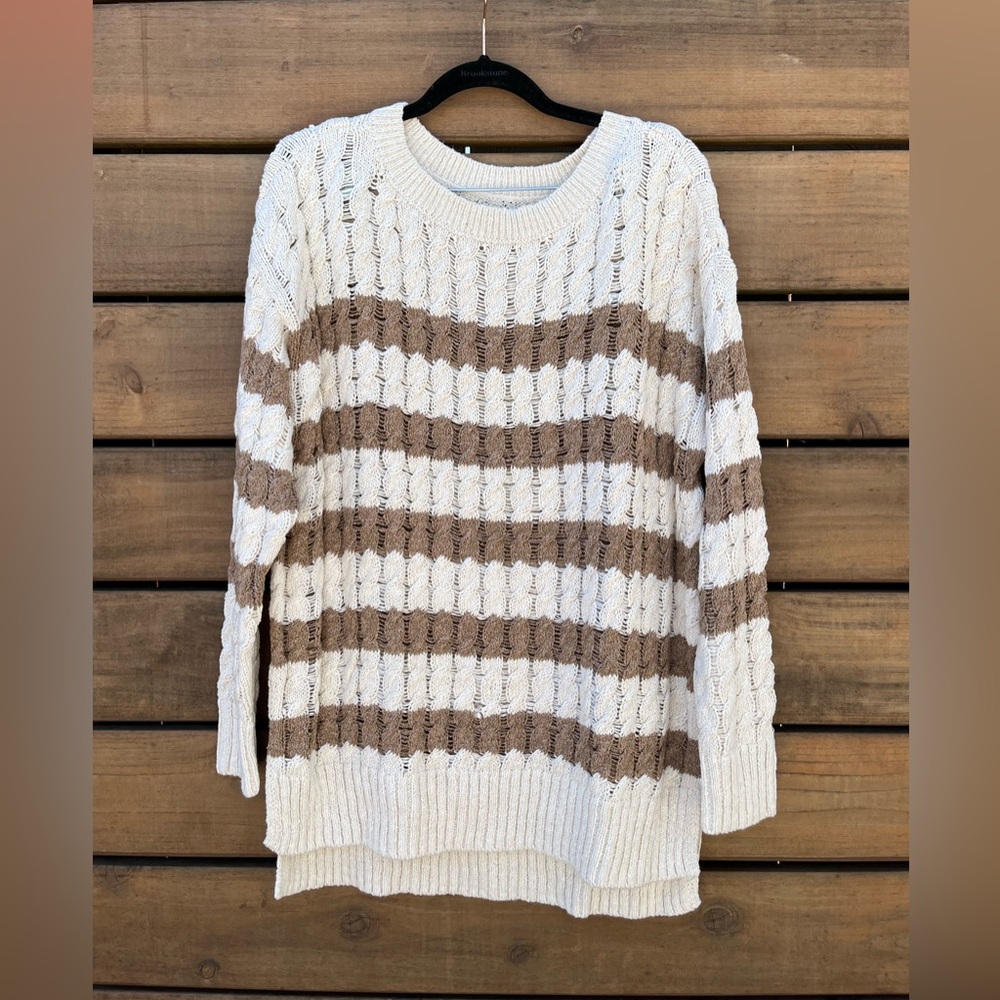 NEW Anthropologie Pilcro long line Brown and Cream Knit Sweater. Oversized Small